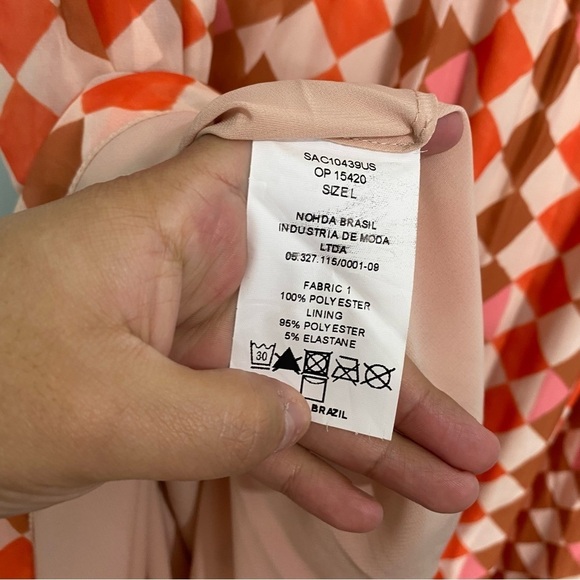 PatBo Checked Print Maxi Skirt Orange Geometric Flowy Sz L - Picture 4 of 5